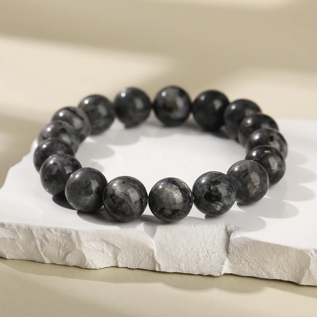 JD Natural Black Spectrolite Flash Smooth Beaded Bracelet Women Men 6 8 10mm Labradorite Stone Stretch Bracelets Yoga Jewelry