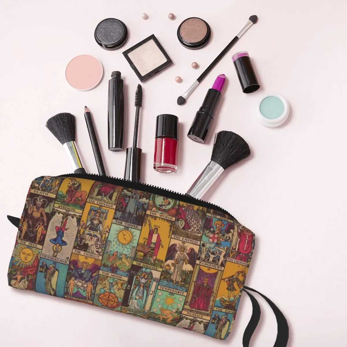 The Major Arcana Of Tarot Vintage Patchwork Makeup Bag Cosmetic Dopp Kit Toiletry Cosmetic Bag Women Beauty Travel Pencil Case