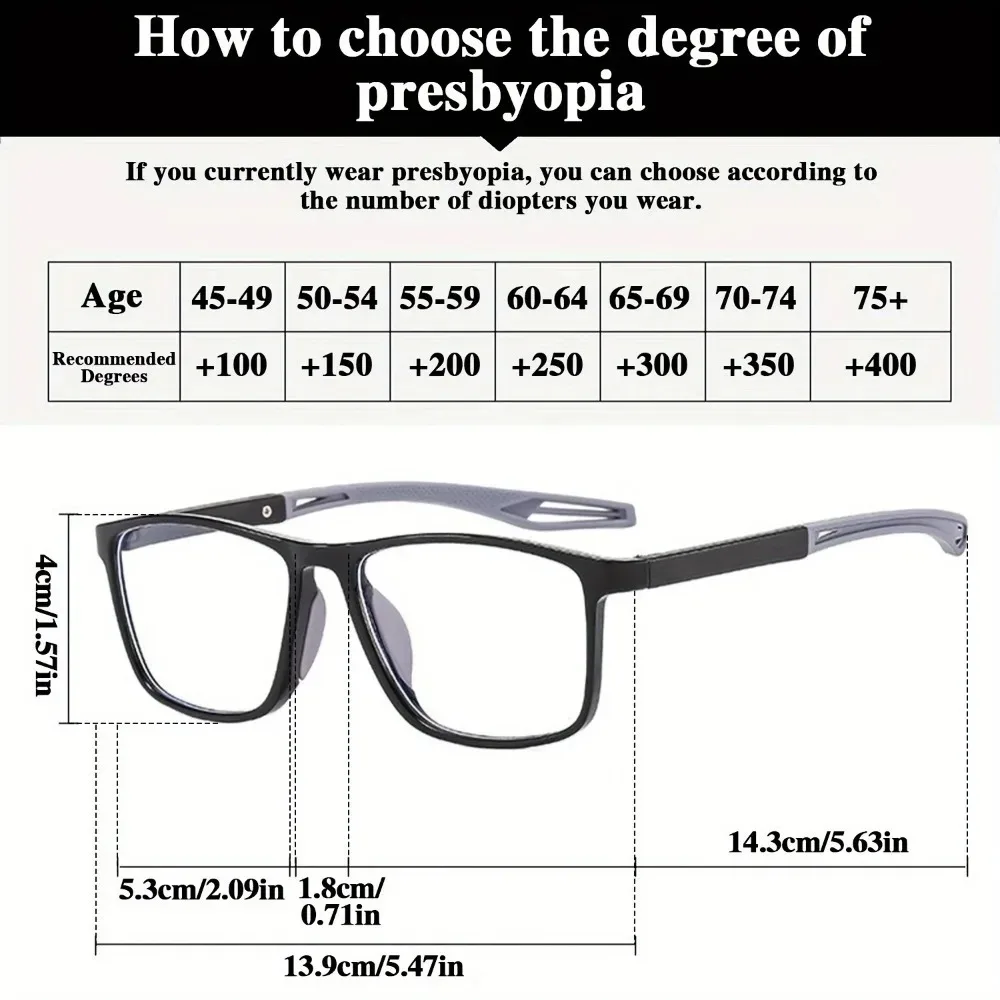 Two Pairs of TR004 Men's progressive Multifocal Reading Glasses, lightweight Sports Square Blue Light-Blocking Glasses, Perfect for Daily Driving and Office Use, Typical Men's Christmas and Halloween Gifts in Random Colors