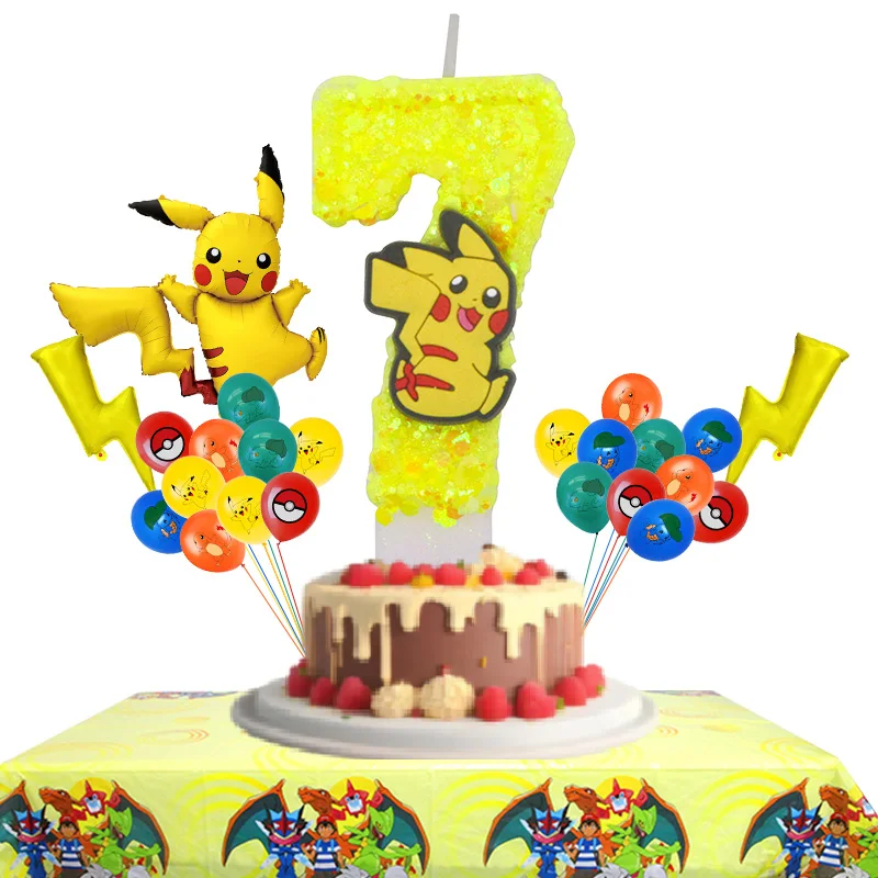 Pikachu Geburtstagsparty Dekoration Neue Digitale Ballons Kombi Folien-Latex-Ballons Einweg-Tischware für Kinder-Event-Zubehör