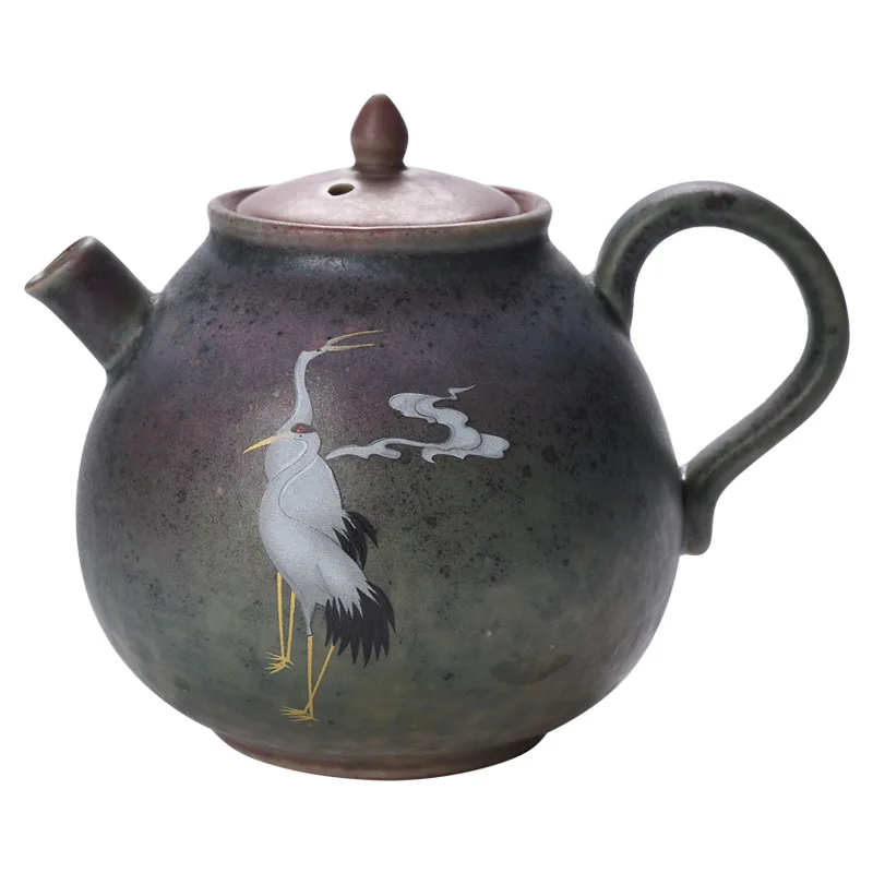 Fairy Crane kiln change teapot household ceramic Japanese handmade retro tea brewing kung fu single pot tea divider