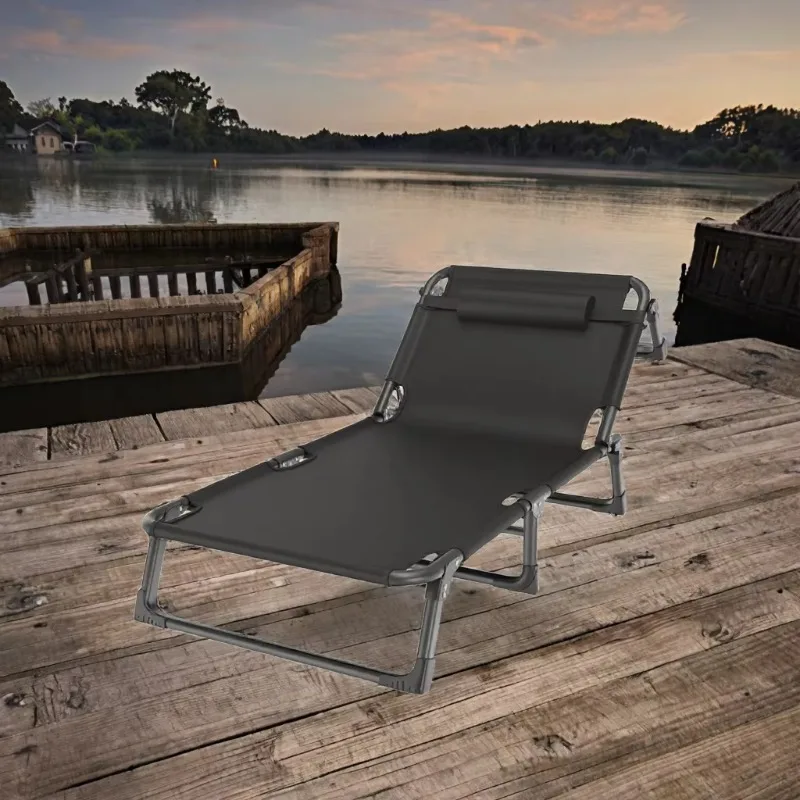 Adjustable 4-Position Reclining Camp Bed Portable Folding Design for Outdoor Camping Beach Metal for Bedroom Living Room
