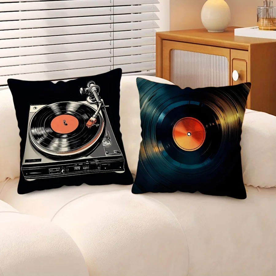 Vintage vinyl record themed decorative pillowcase (1 piece), suitable for sofas and living rooms, pillow insert not included.