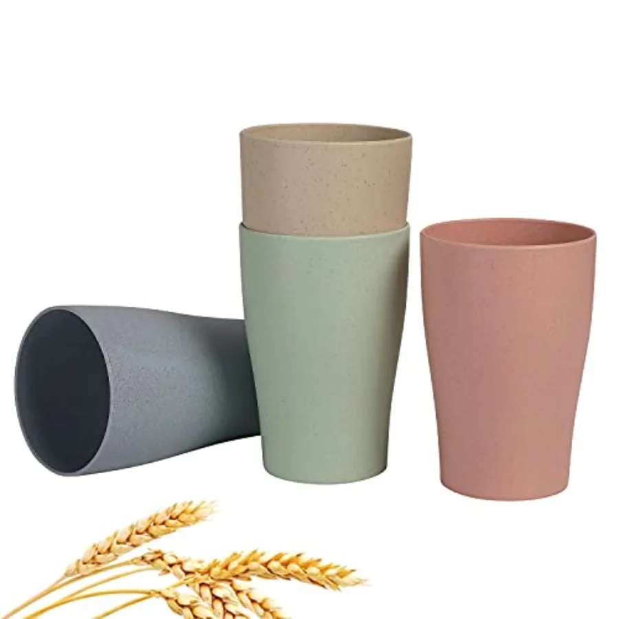 

Wheat Straw Cup Reusable Drinking Cups Tumbler Set Unbreakable Lightweight Dishwasher and Microwave Safe Eco-Friendly Dairy Use