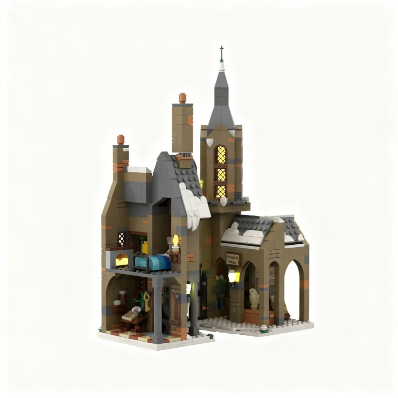 814 Pezzi MOC Ingresso Sud di Hogsmeade Modello Harry Potter Blocchi da Costruzione Regalo di Natale Giocattolo Educativo Fai-da-Te per Bambini