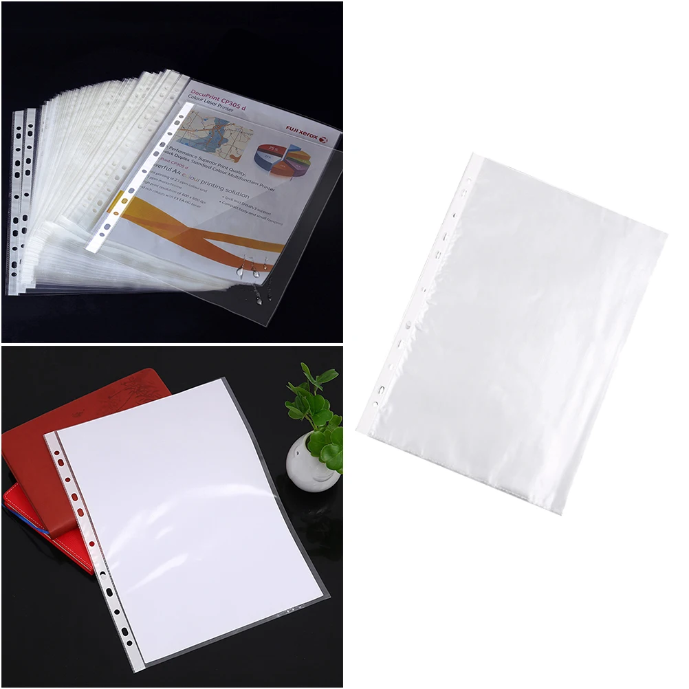 100Pcs A4 Transparent 11 Hole Paper Cover Loose Leaf Protect Bag 3 Hole 4 Hole File Folder Sheet Protector Clear Document Sleeve