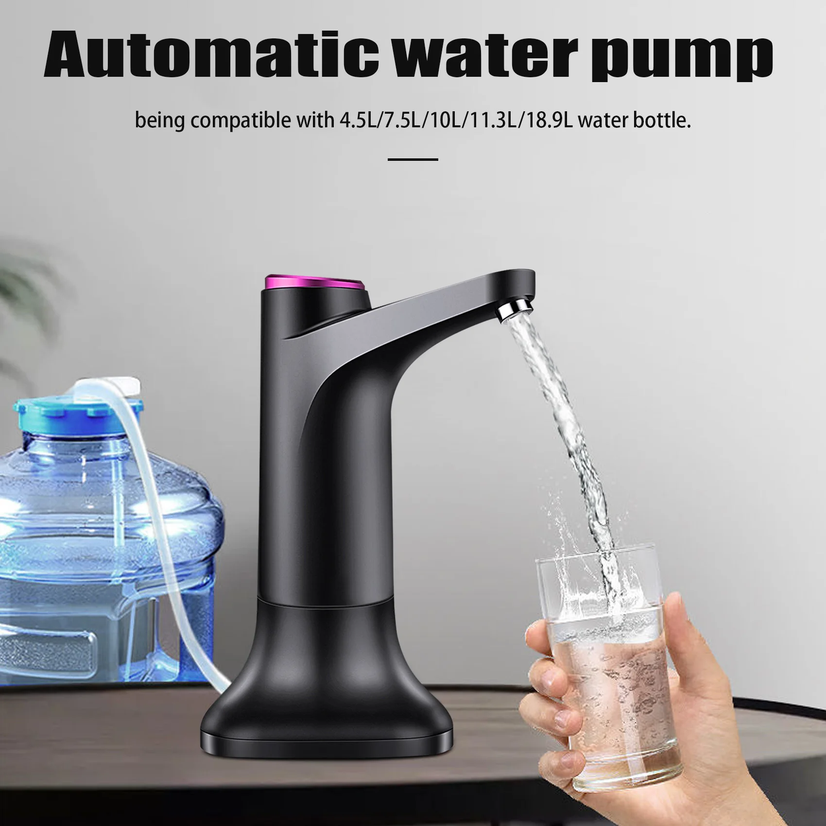 HOT Electric Water Bottle Pump with Base USB Water Dispenser Portable Automatic Water Pump Bucket Bottle Dispenser-Dark Gray