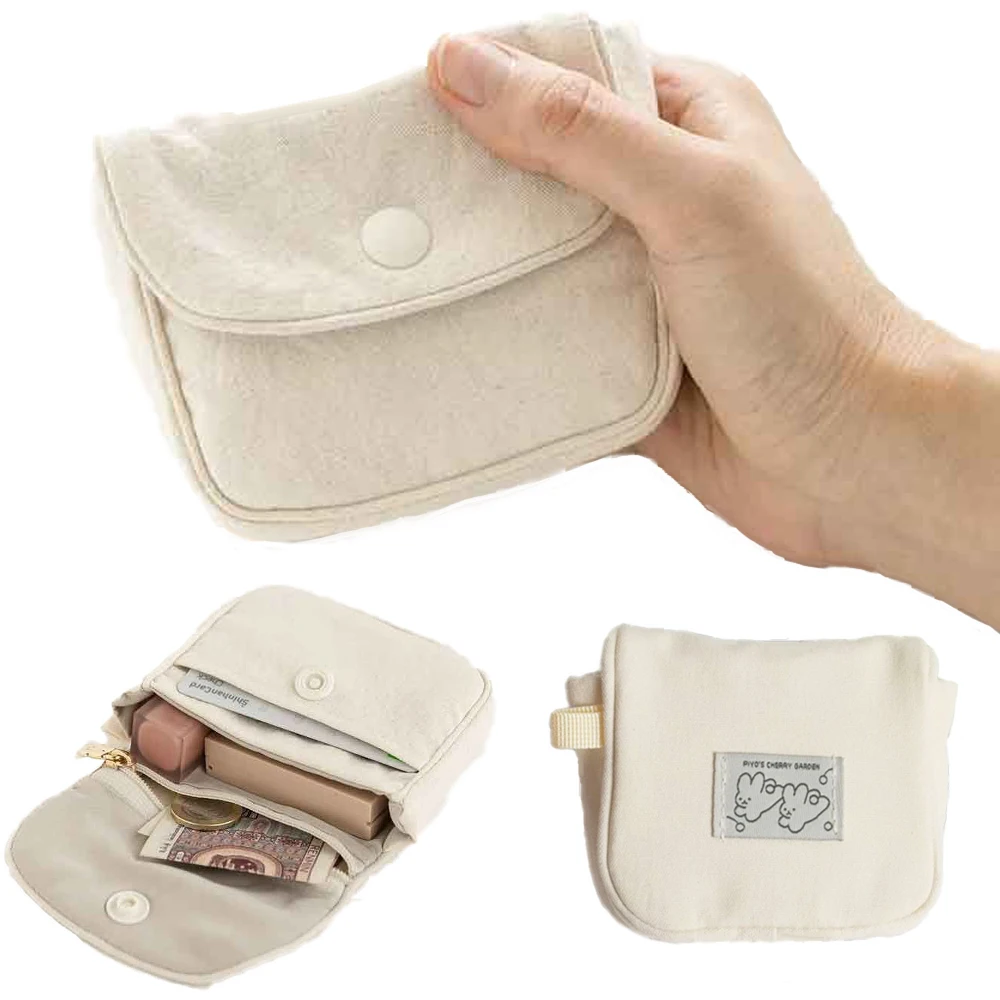 Mini Portable Canvas Coin And Card Holder, Simple Retro Headphone Bag, Simple Solid-Color Wallet And Card Storage Bag, Cute Smal