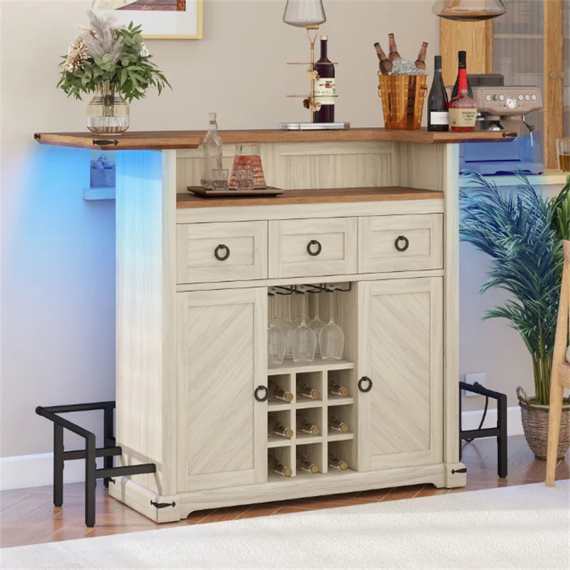

Six-story home bar combination with LED light with wine rack and pedal stool bar table