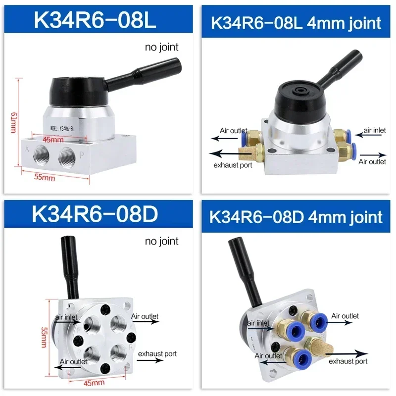 Pneumatic manual  manual rotary valve K34R6-8D K34R6-8L manual valve cylinder control valve 3-position 4-way Pneumatic switchPne