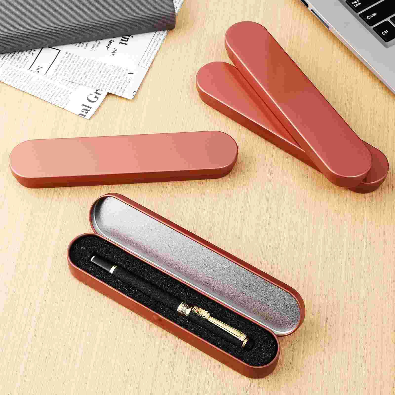 4 Pcs Ball Point Pens Gift Boxes Empty Metal Pencil Holder for Lining Gold Ballpoint Case Desk Hard