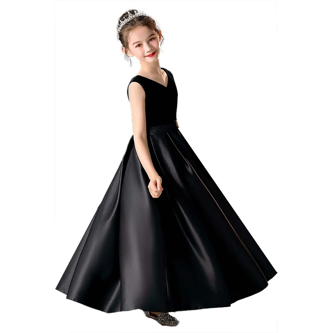 YZYmanualroom Flower Girl Dress Junior Bridesmaid Dress Sleeveless Velvet Satin Wedding Pageant Gown for Birthday Party 4-15T