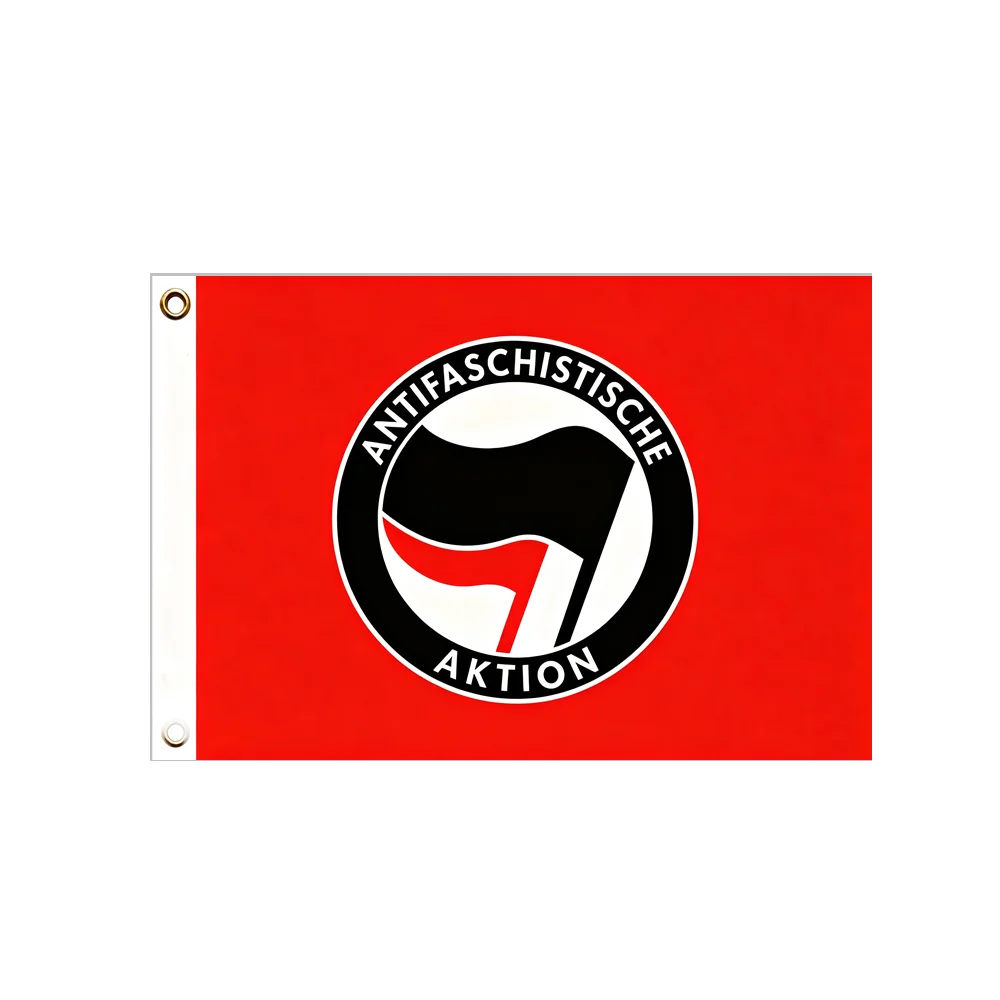Antifaschistische Aktion Flag 2x3ft 3x5ft Polyester Banner Red Background Anti Fascist Logo Wall Hanging Home Decor