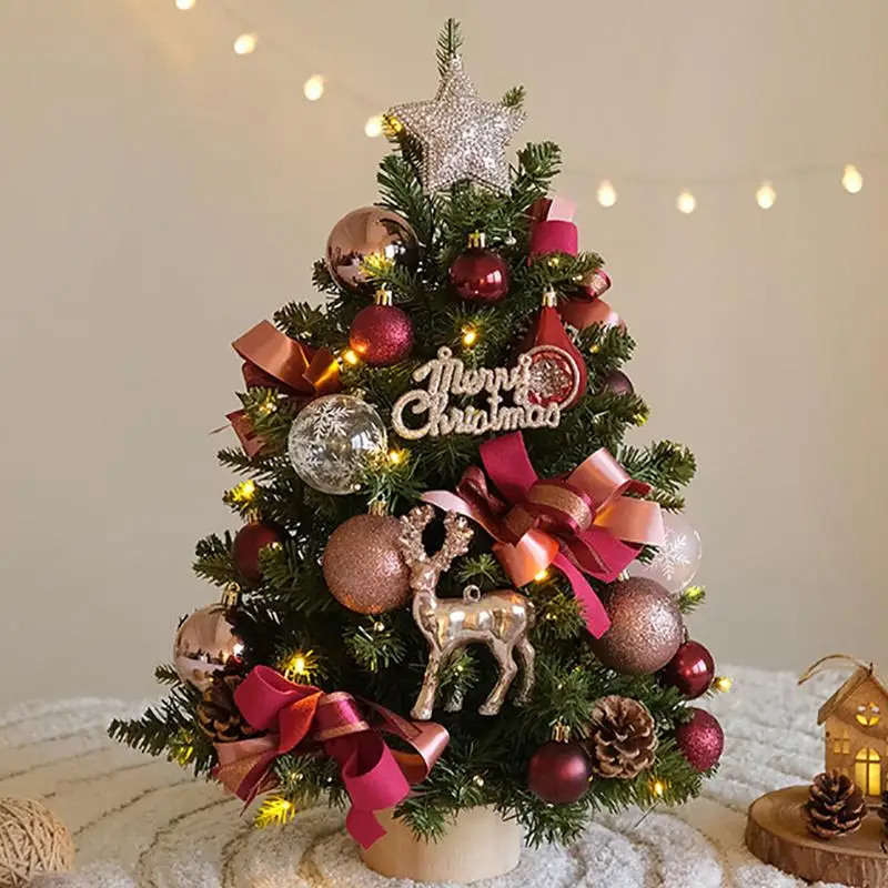 30x30x45cm Artificial Christmas Tree Table Ornaments with Lights Reusable Xmas Desktop Centerpieces Merry Christmas Decoration