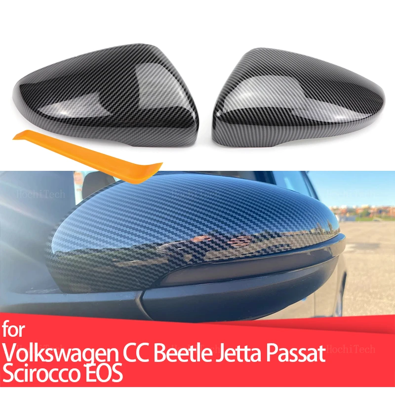 Carbon Fiber Look Black Side mirror cover Replacement for Volkswagen VW Beetle CC Eos Passat Jetta Scirocco