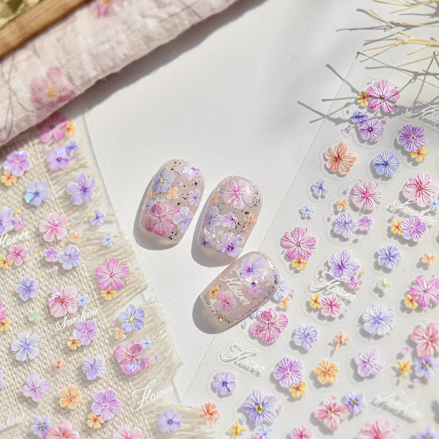 Relief nail stickers for daily use, versatile nail stickers, retro powder mixed with dried flower nail accessories decoration