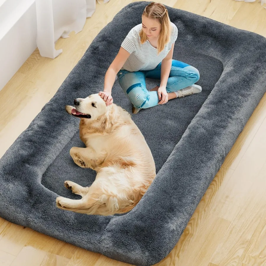 Human Dog Bed for Adult Dogs Extra Large 79x45x12 Orthopedic Foam Dog Bed with Washable Faux Fur Cover Ideal for Sleeping and N