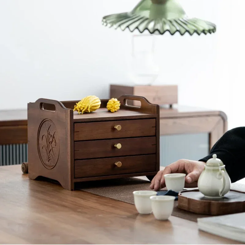 Caddies de té estilo cajonera, caja de pastel de té de madera de nogal multicapa, estuche de almacenamiento de alta calidad para el hogar, cajón apilado creativo