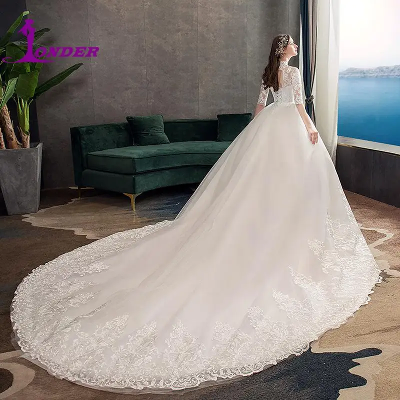 Wedding Dress 2022 Elegant High Neck Half Sleeve Vestido De Noiva Vintage Lace Embroidery Sweetheart Wedding Gown Bride Dress