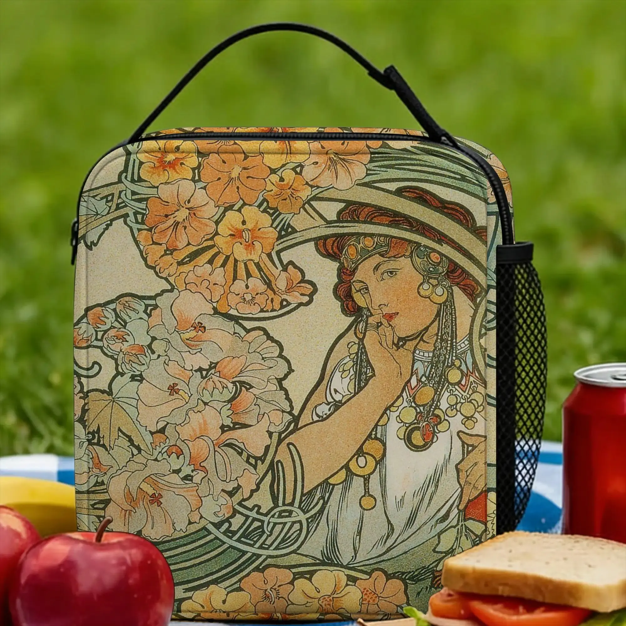 Alphonse Mucha Insulated Lunch Bags Thermal Bag Reusable,Meal Container Vintage Art Nouveau High Capacity Tote Lunch Box Travel
