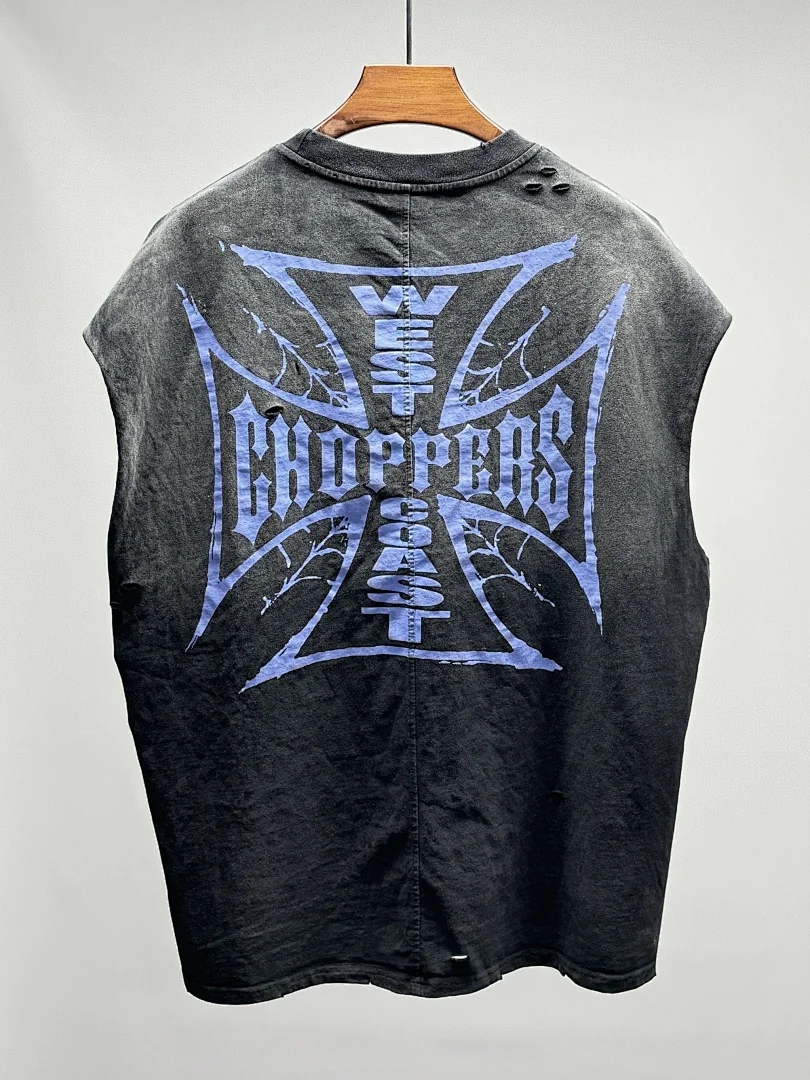 West Coast Purple Flame Motorcycle Limited Edition - Wasteland Hand Sanded Heavyweight Washed Tank Top Women Men T-Shirt