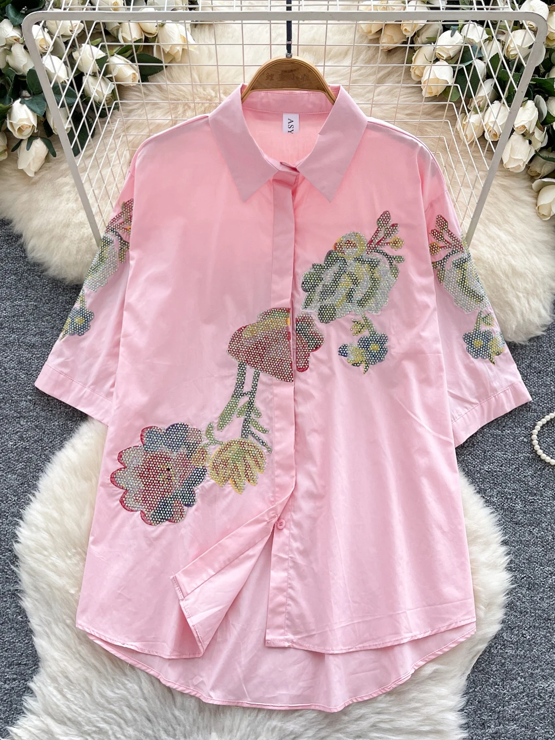 Fashion High-end Shirts Women's 2025 Summer New Hot Diamond Loose Design Comfort Chic Tops Feminine Nice Trendy Elegant Shirts