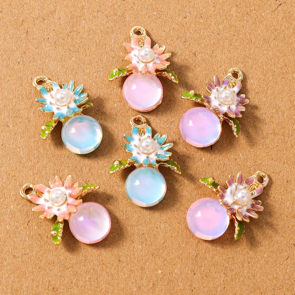 10 قطع الأحجار الكريمة اللؤلؤ زهرة سحر المعلقات ل قلادة أقراط DIY مجوهرات صنع الاكسسوارات الإمدادات #2