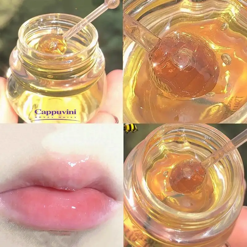 1Set Cappuvini Idratante Miele Balsamo per le labbra Durante la notte Sonno Maschera per le labbra Idratante Carnoso Ridurre le linee delle labbra Lucido Cura delle labbra Cosmetico
