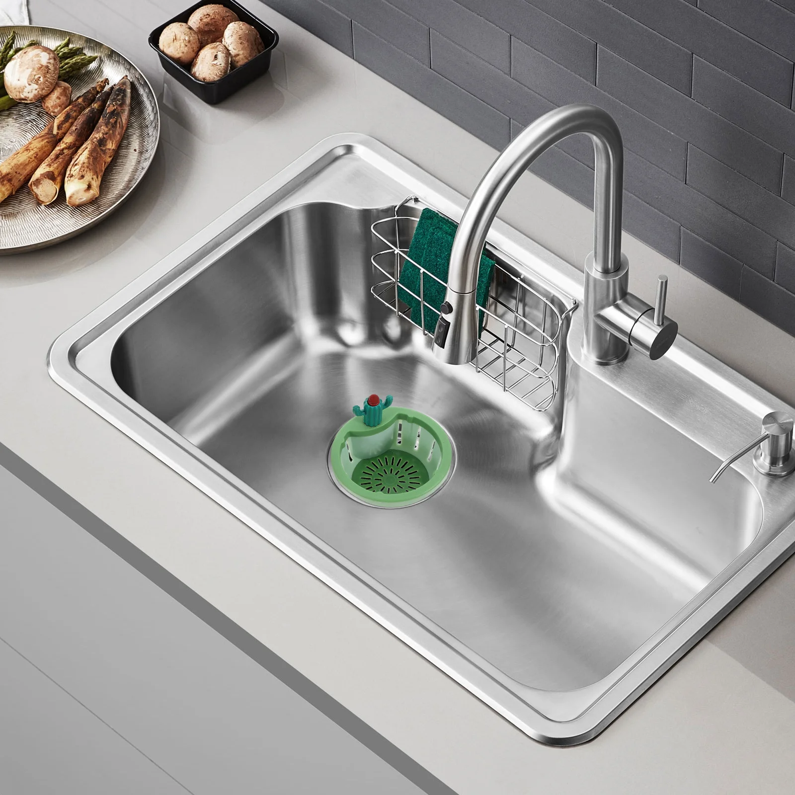 

2Pcs Sink Strainer Basket Sturdy PP Cactus Kitchen Drain Filter Stopper Hair Catcher Easy to Clean Minimalist Design