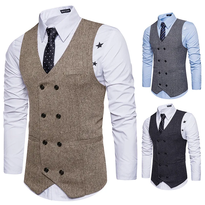 European Spring and Autumn New Men's Suit Vest Fabric Double Breasted Vest Style Men's Suit Retro Horse Clip