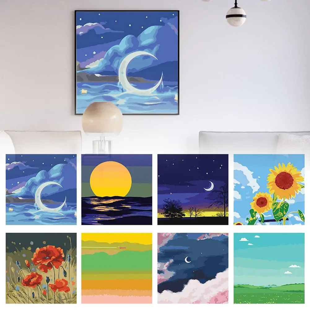 Diy Modern Painting By Numbers Moon Landscape Handpainted Decor Gifts Wall Numbers Artwork Painting Home P0b1