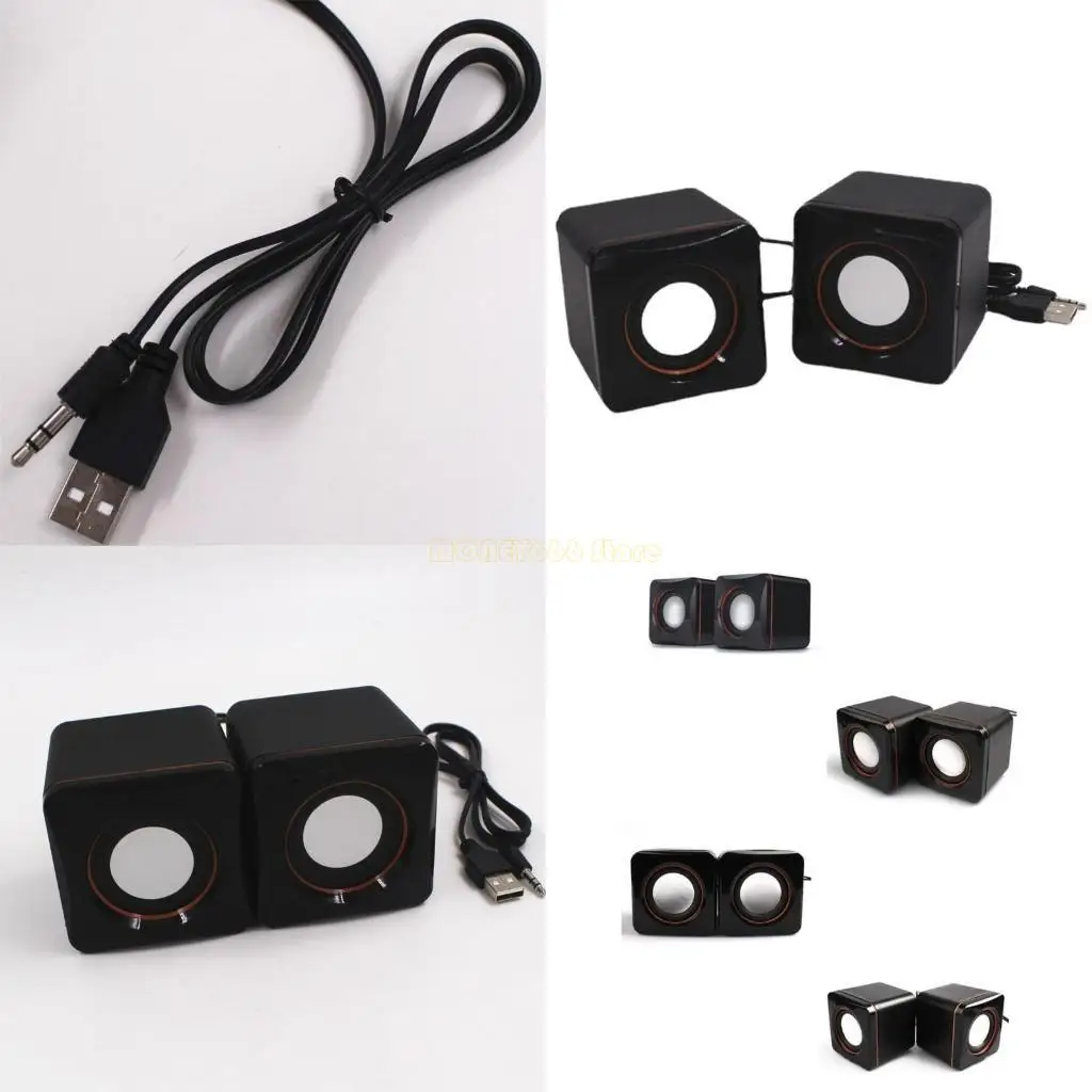 F62CステレオードサウンドスピーカースクエアPCスピーカーUSBコードホーンヘッドフォンポートコードオフィススピーカーデスクトップコンピューター