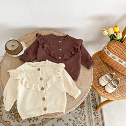 0-3T Newborn Kid Baby Girl Sweater Cardigan Winter Clothes Ruffles Warm Knit Coat Cute Sweet Knitwear Outfit