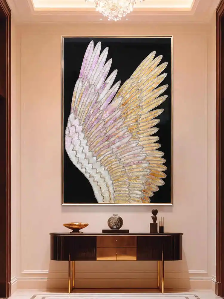 Luxury Living Room Mural Enamel Feather Statue Entrance Decor Painting Office Hanging Decor Background Wall Wing Art Painting