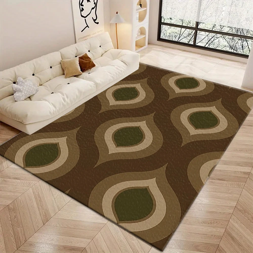 Retro Mid Century Eye Shape Carpet Flooring Vintage Geometric Printed Floor Rug for Household Living Room Study Decor