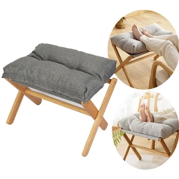 Taburete plegable para sofá y reposapiés flexible, cojín para asiento de alta resistencia para dormitorio, taburete reposapiés con patas de bambú estables