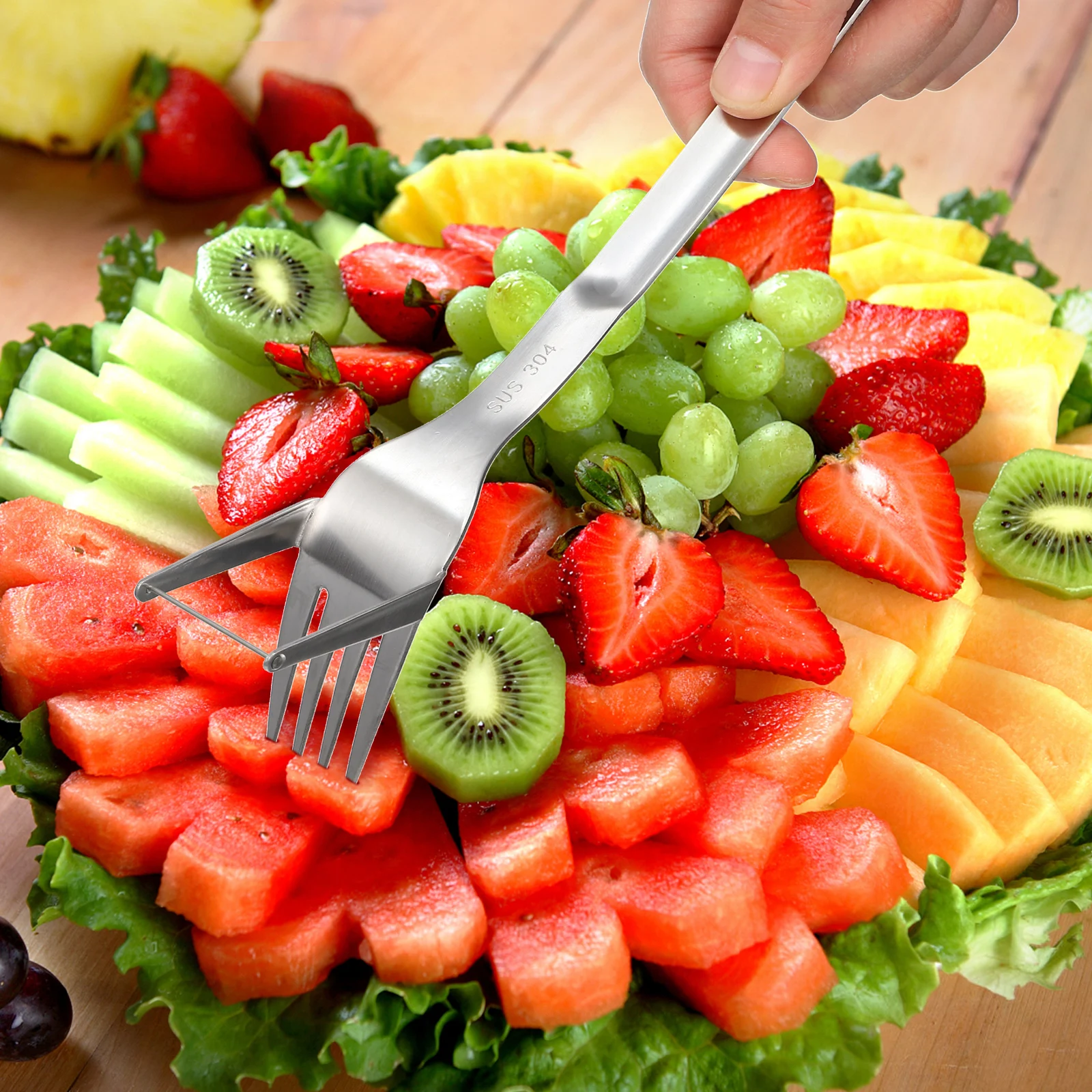 

2 Pcs Watermelon Slicer Fruit Fork Kitchen Gadgets Stainless Steel Tool Melon 304 Fruit Serving Utensils