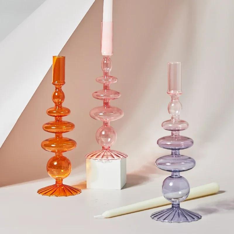 Candlesticks Holders Retro Glass Classic Craft Candlesticks Holders  Wedding Decorations Glass Candle Holder