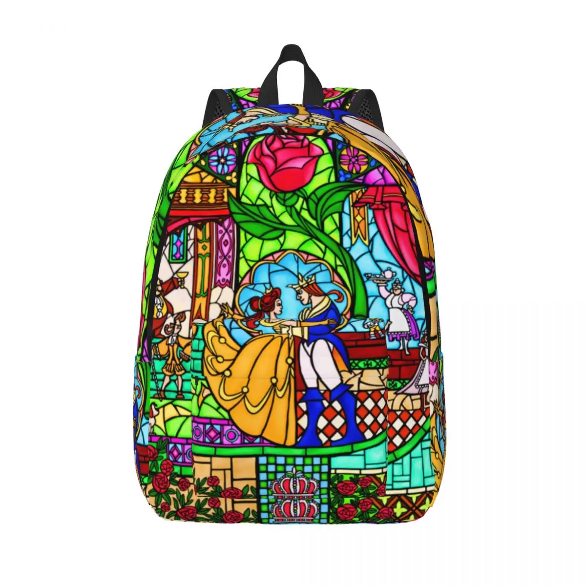 Beauty And The Beast Stained Glass Backpack Middle High College School Student Bookbag Teens Daypack Hiking