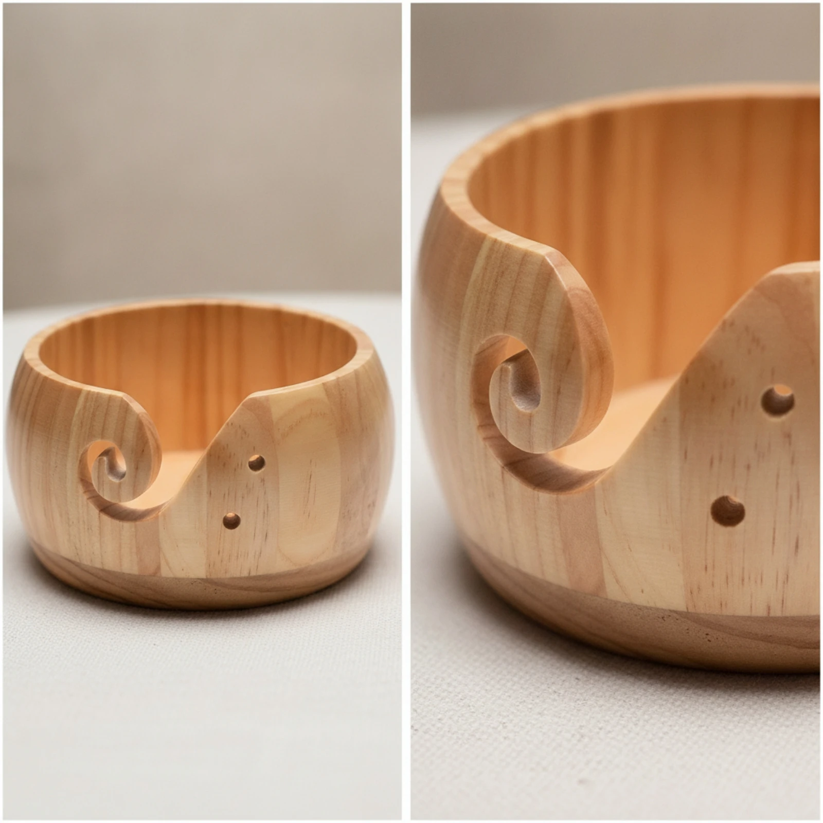 Yarn Bowl with Lid Natural Wood Yarn Bowl Wooden Carved for Knitters