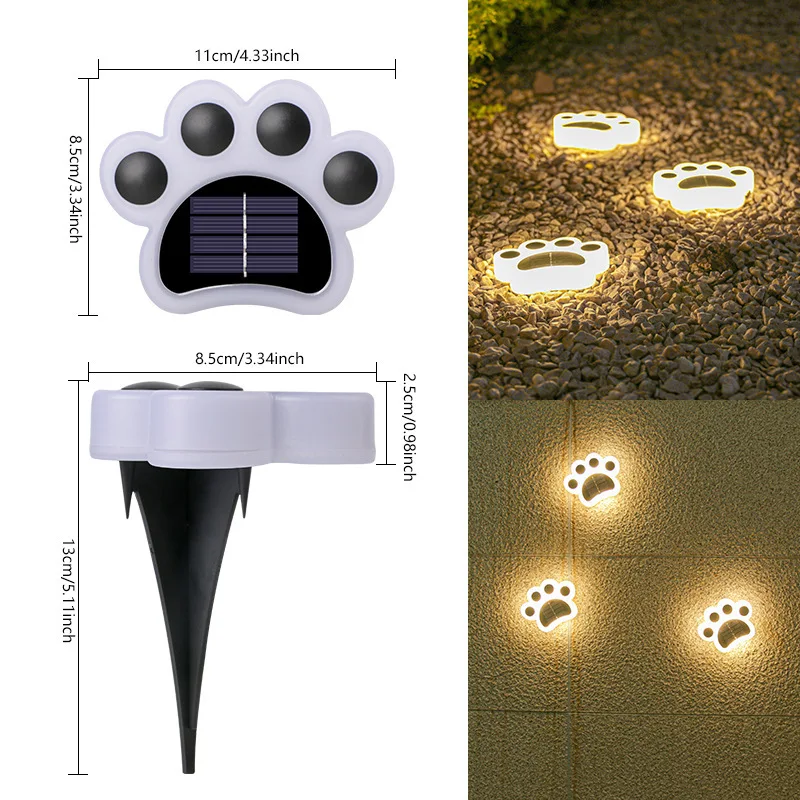 

Creative Bear Paw Print Lawn Waterproof Solar Underground Lamp Garden Courtyard Outdoor Lighting Led Warm White Light Path Light