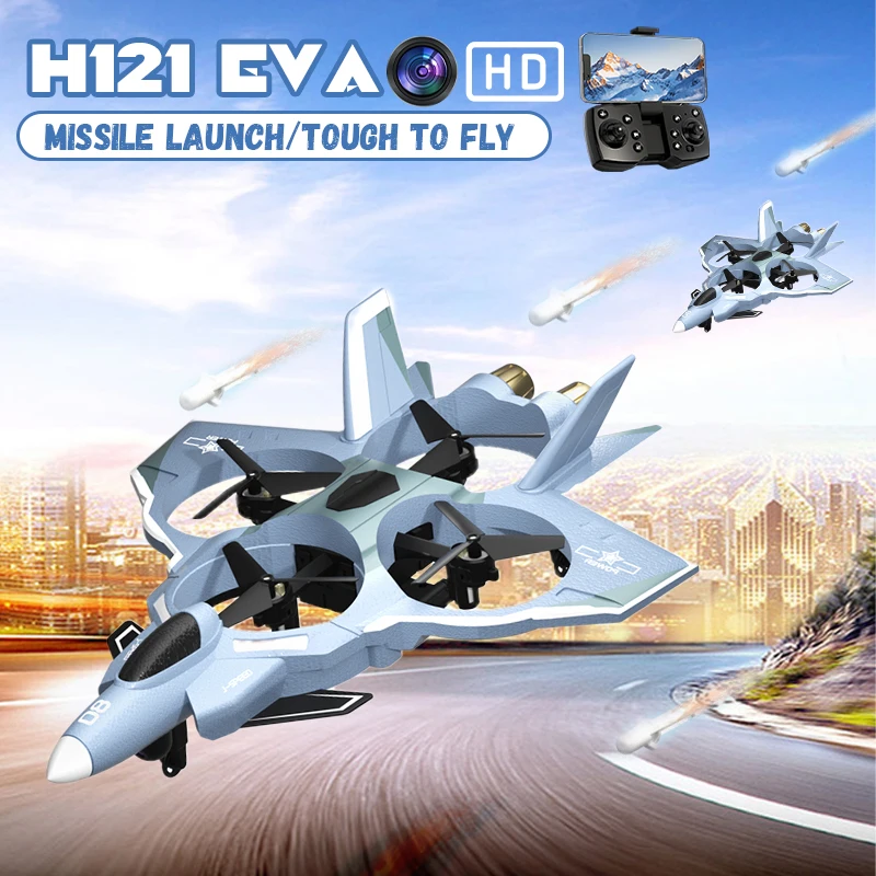 2024 H121 EVA Drone RC Plane Fighter 2.4G RC 360°Stunts Missile Launch HD Camera One-Key Surounding Fight RTF Drone Toys Gifts