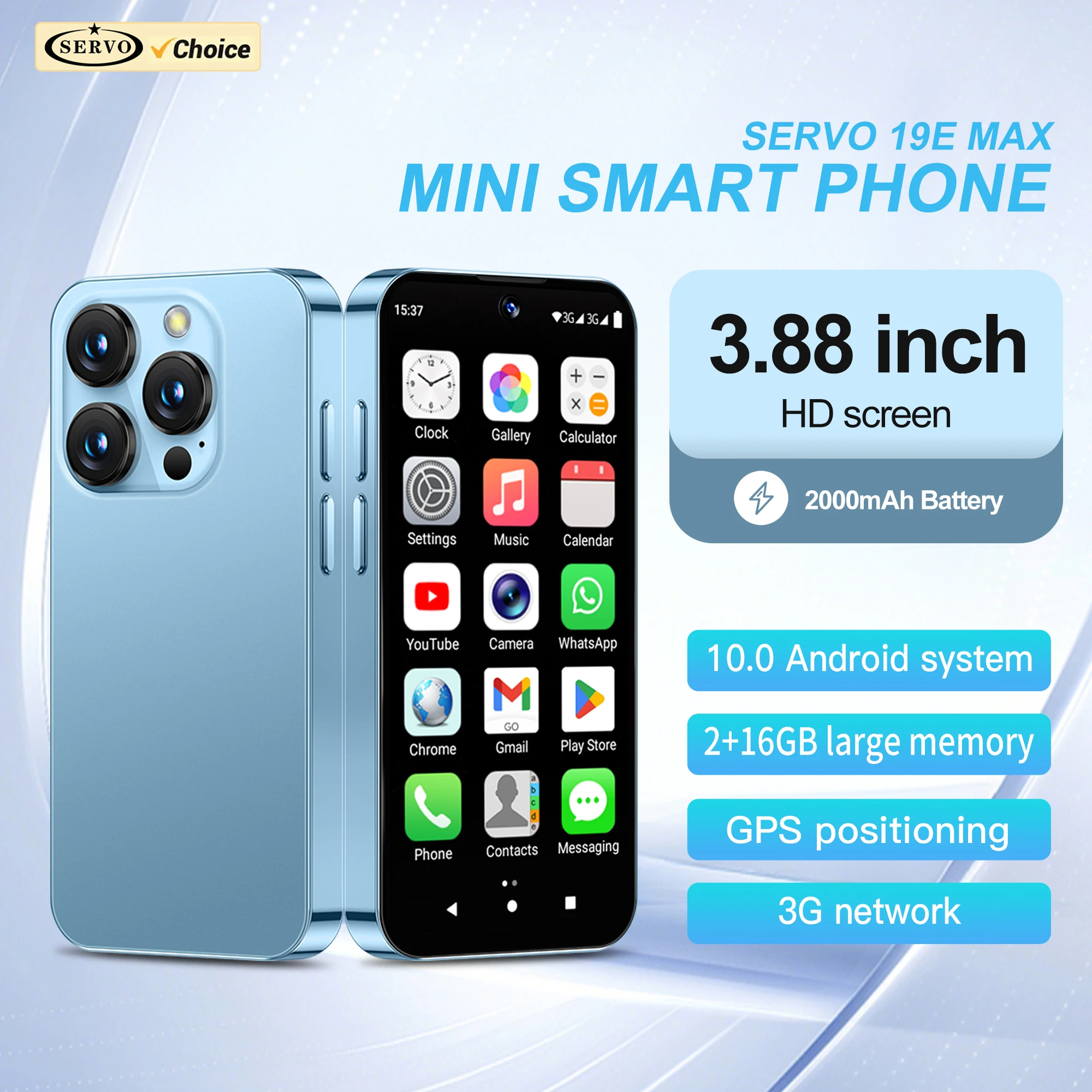 Official SERVO 19E MAX 3G Small Smartphone OS Android10.0 Play Store 2GB+16GB WiFi Face Unlock 3.88