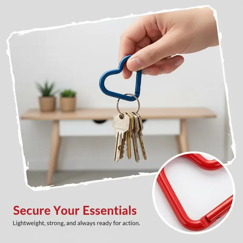 Heart Design Carabiner Hook Keyrings 5PCS Durable Lightweight Clips for DIY Jewelry Making Camping Bag Hanging