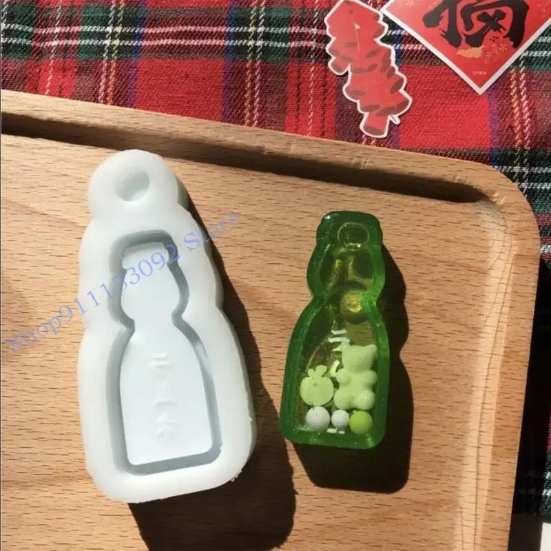 

H9ED Geometry Bottle Ornament Resin Casting Silicone Mold Woman Keychain Decor Pendant Mold for DIY Crafts