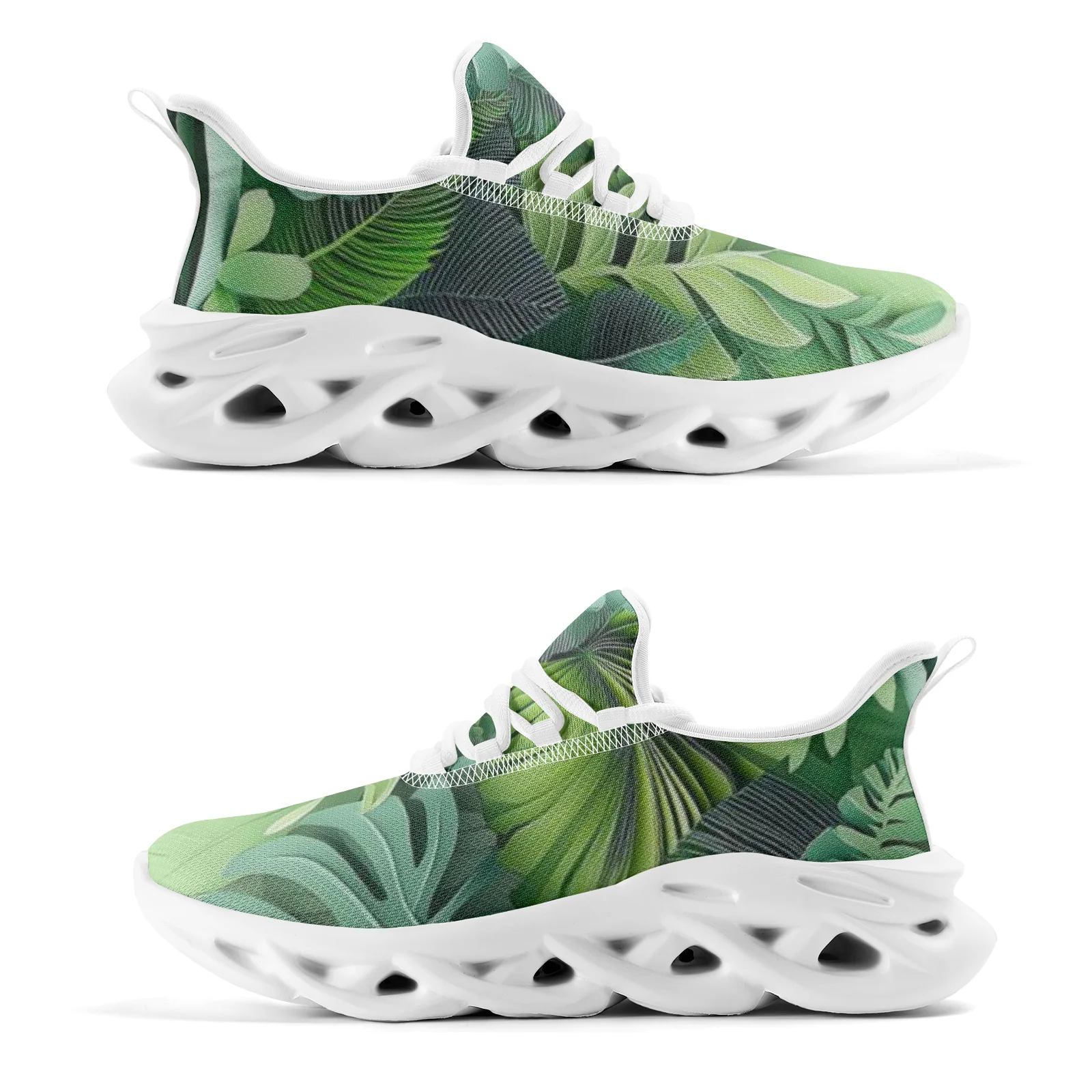 Zapatillas de deporte informales con estampado de plantas verdes para mujer, zapatos ligeros para caminar y correr para chicas adolescentes, zapatos con cordones de malla EUR36-48