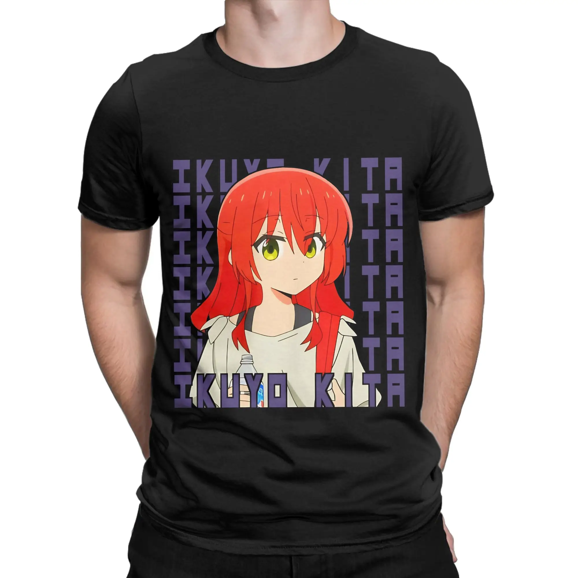 Cartoon Girl With Guitar  Classic Bocchi the Rock Funny 100% Cotton T-Shirt Tees Tops For Men