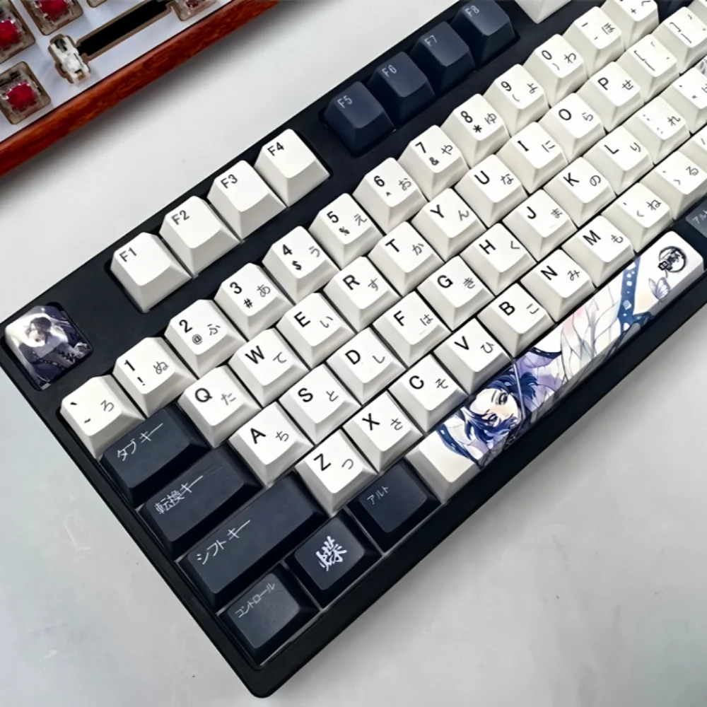 GEFENSI Anime Ghost Destruction Blade Cherry Keycap Set PBT 130 Keys Japanese Keycaps For Mechanical Keyboards 61/75/85/104/108