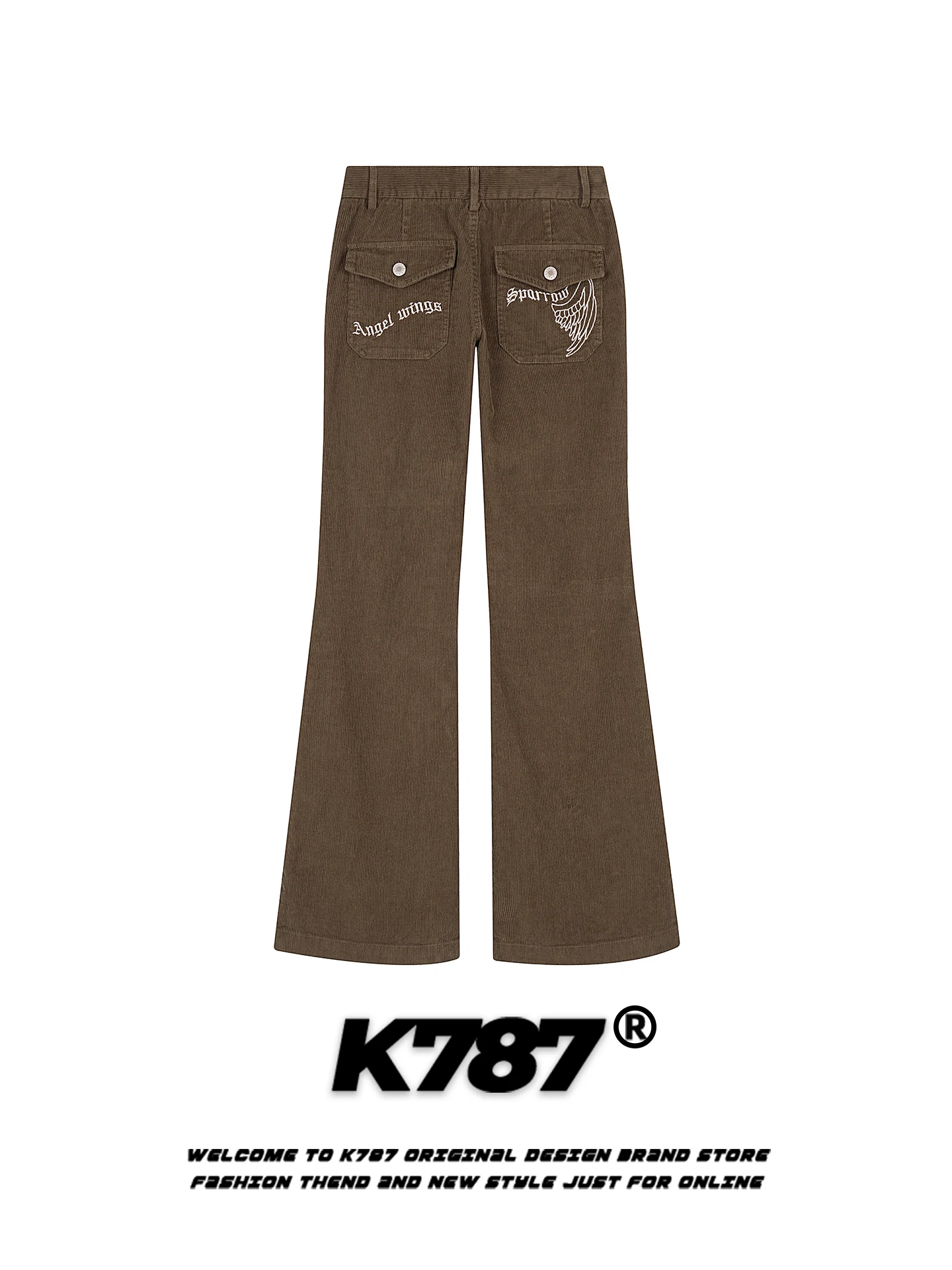 

Брюки K787 в американском ретро-стиле с вышивкой, расклешенные, повседневные, с высокой талией, из вельвета, в пол, свободного кроя, прямые штанины