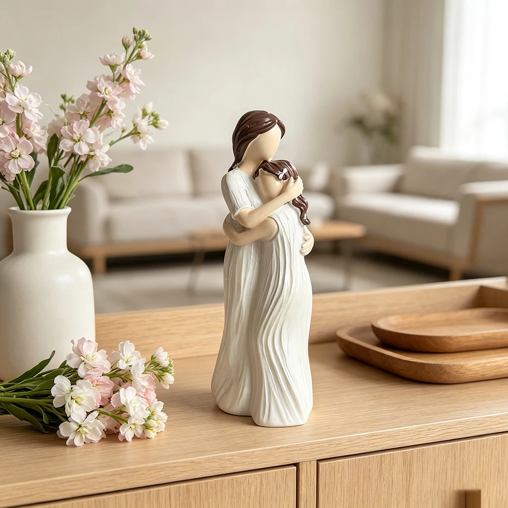 Mutter-Tochter-Figur Harz-Statue Familienliebe-Skulptur Moderne Wohnzimmer-Dekoration Ornament Geschenk für Mama Tischdekoration